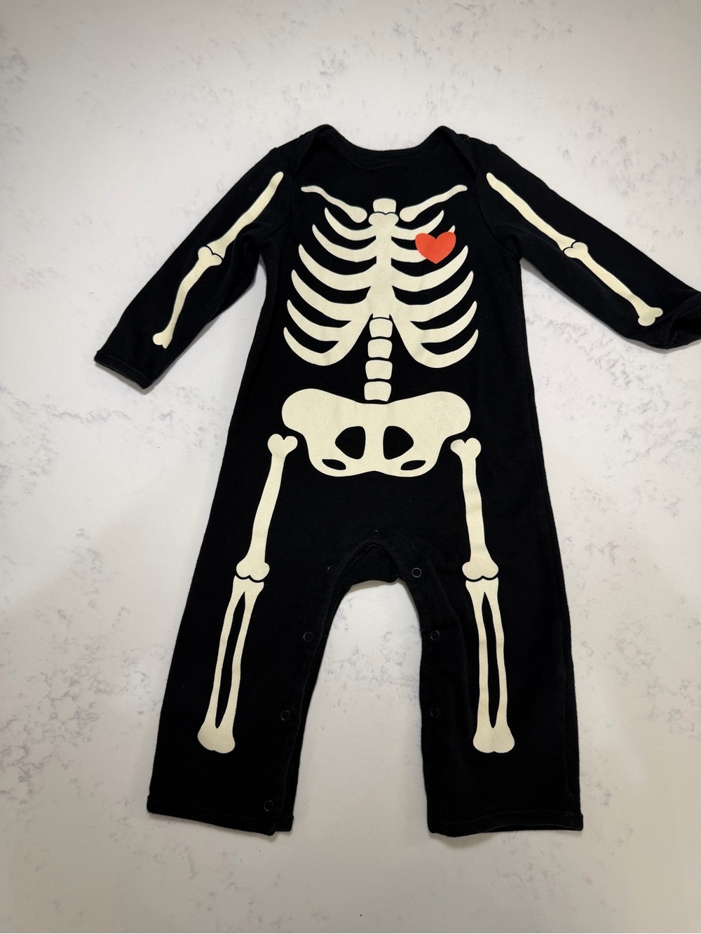 Old Navy Black Skeleton Romper with Red Heart